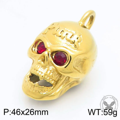 Hip-Hop Punk Red Gem Eyes Stainless Steel Skull Pendant