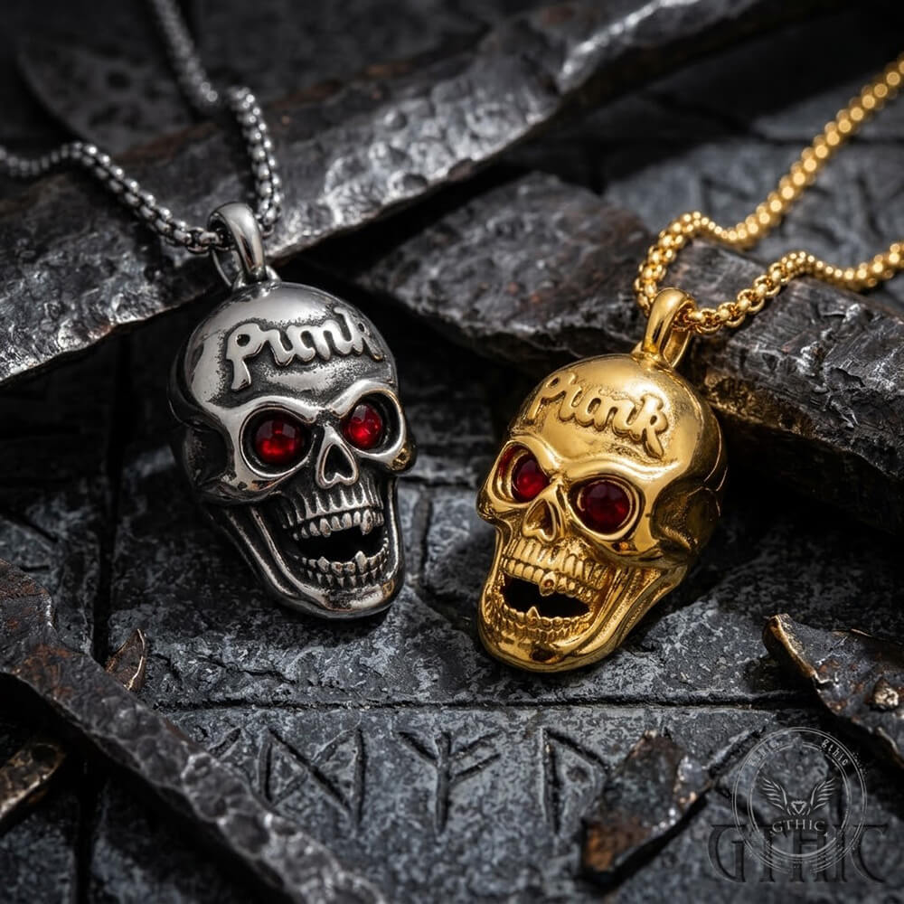 Hip-Hop Punk Red Gem Eyes Stainless Steel Skull Pendant