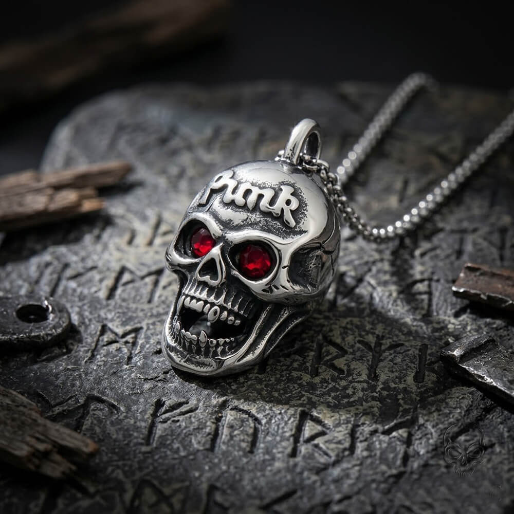 Hip-Hop Punk Red Gem Eyes Stainless Steel Skull Pendant