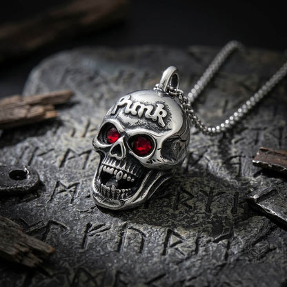 Hip-Hop Punk Red Gem Eyes Stainless Steel Skull Pendant
