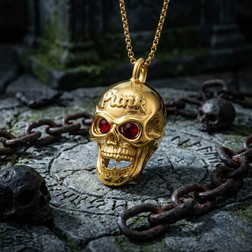 Hip-Hop Punk Red Gem Eyes Stainless Steel Skull Pendant