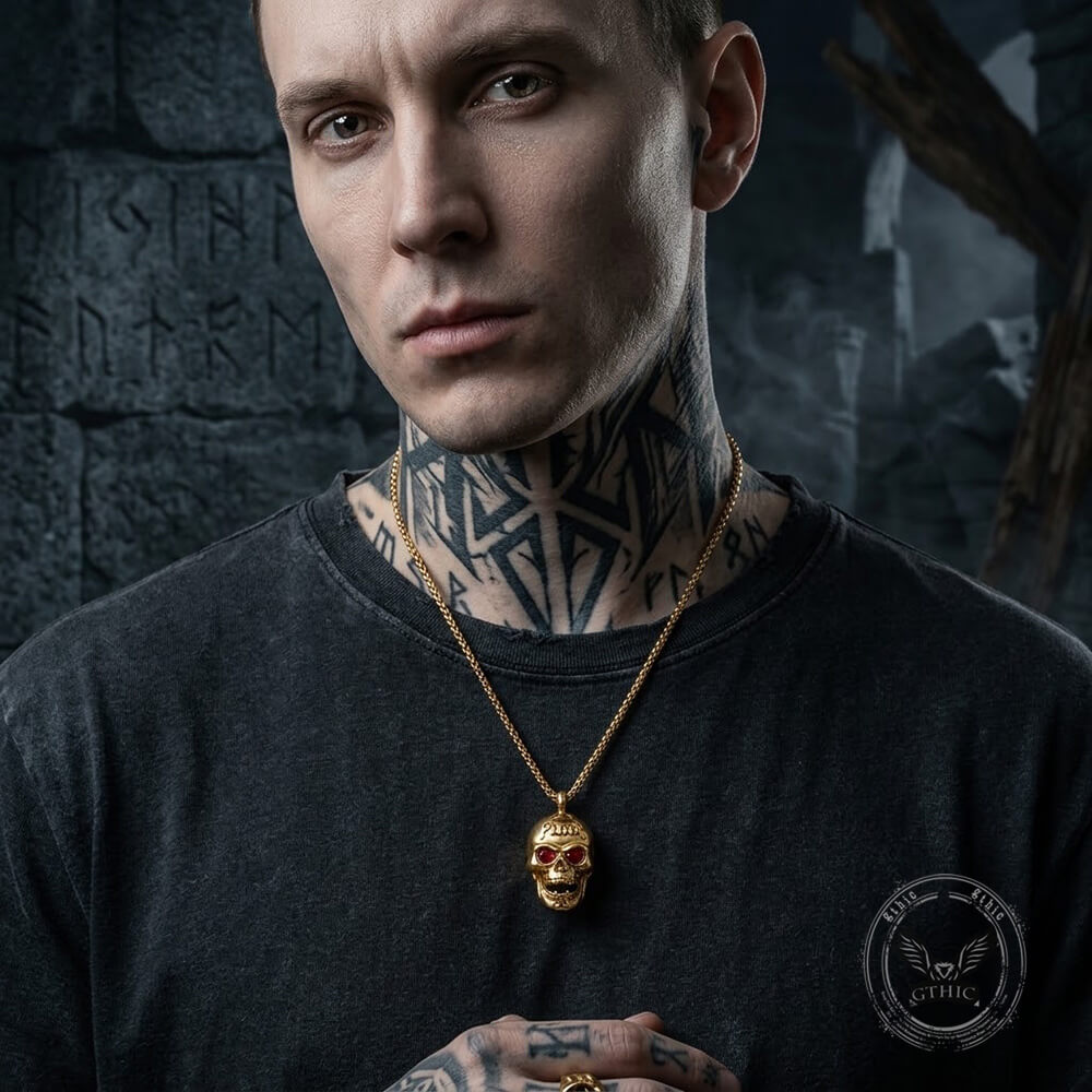 Hip-Hop Punk Red Gem Eyes Stainless Steel Skull Pendant