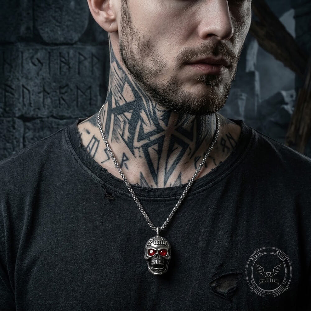 Hip-Hop Punk Red Gem Eyes Stainless Steel Skull Pendant