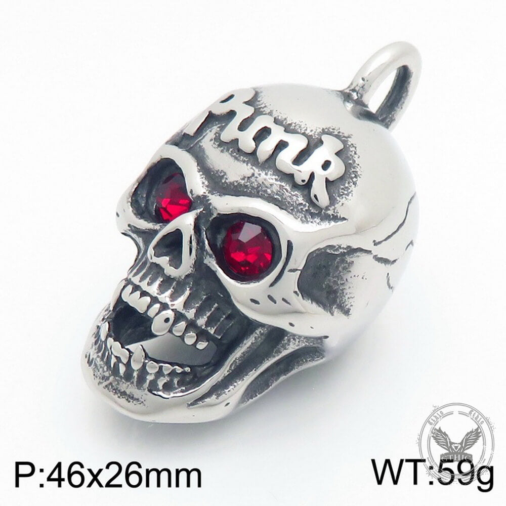 Hip-Hop Punk Red Gem Eyes Stainless Steel Skull Pendant