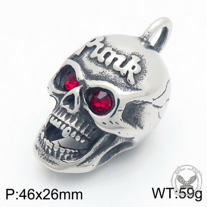 Hip-Hop Punk Red Gem Eyes Stainless Steel Skull Pendant