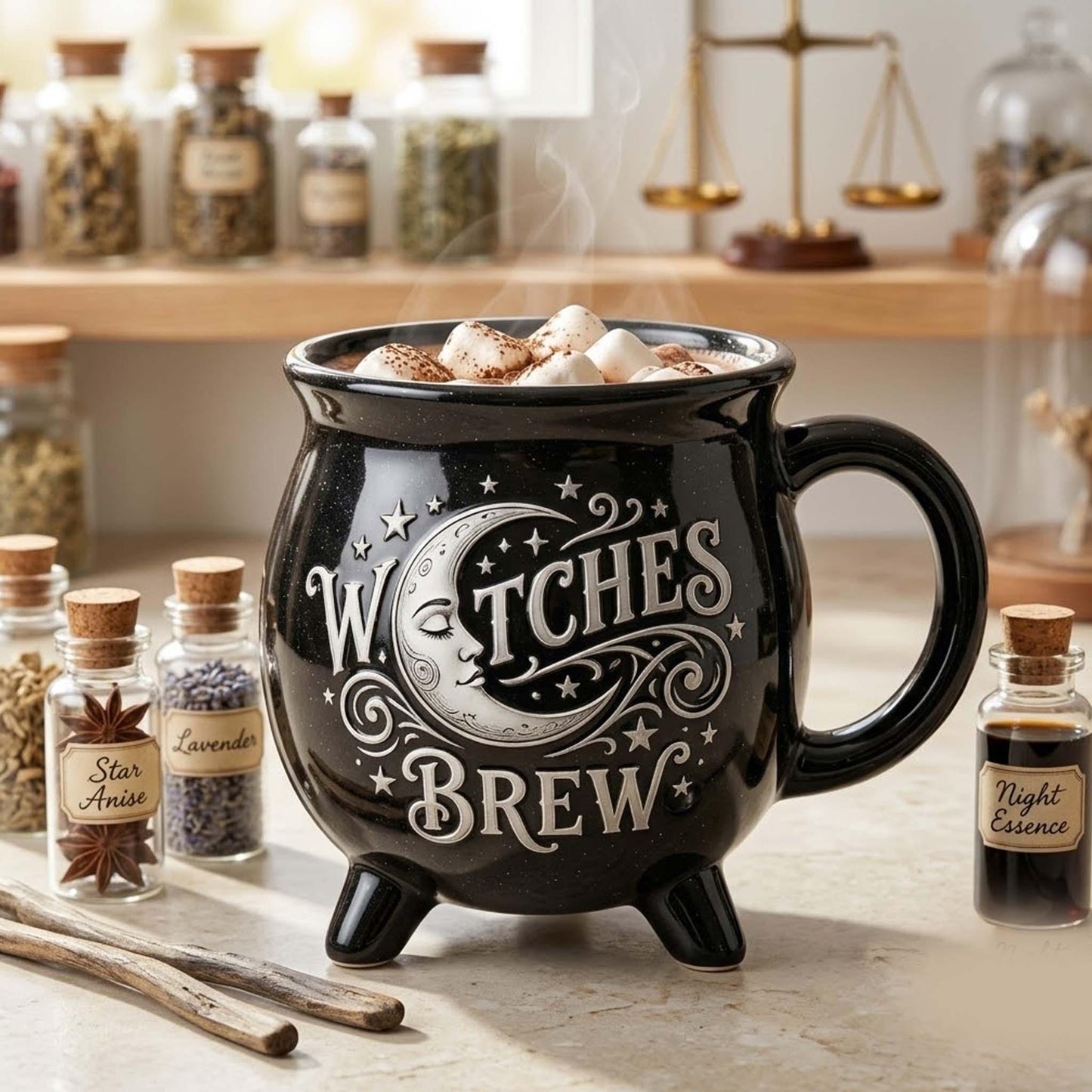 Witches Brew Cauldron Mug Celestial Moon