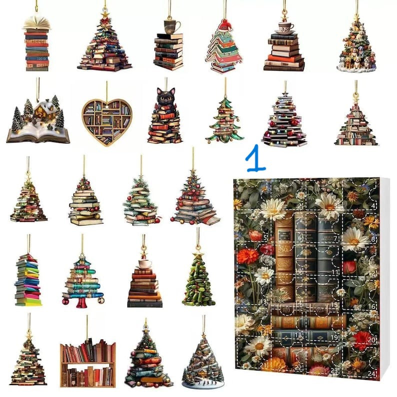 Book Lover Advent Calendar 2025 24 Days Reading-Themed Acrylic Ornaments | Bookish Christmas Countdown Box | Gift for Readers