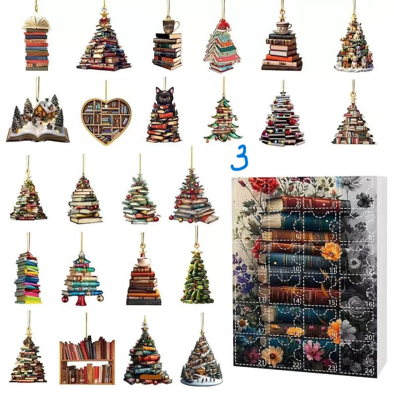 Book Lover Advent Calendar 2025 24 Days Reading-Themed Acrylic Ornaments | Bookish Christmas Countdown Box | Gift for Readers