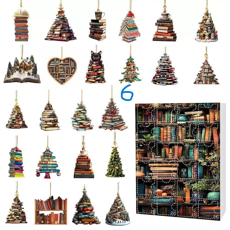 Book Lover Advent Calendar 2025 24 Days Reading-Themed Acrylic Ornaments | Bookish Christmas Countdown Box | Gift for Readers
