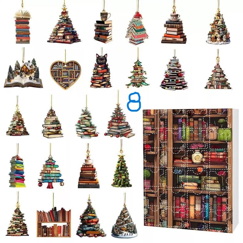 Book Lover Advent Calendar 2025 24 Days Reading-Themed Acrylic Ornaments | Bookish Christmas Countdown Box | Gift for Readers
