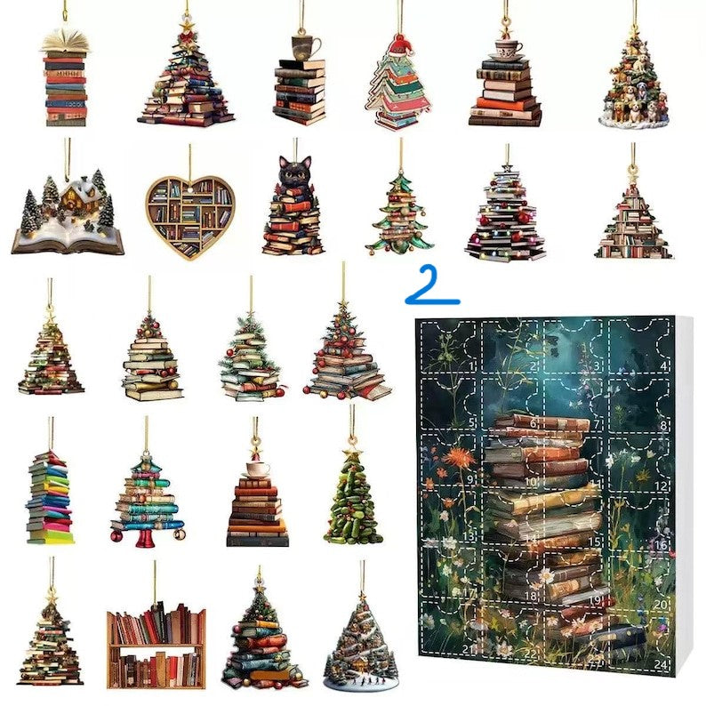 Book Lover Advent Calendar 2025 24 Days Reading-Themed Acrylic Ornaments | Bookish Christmas Countdown Box | Gift for Readers