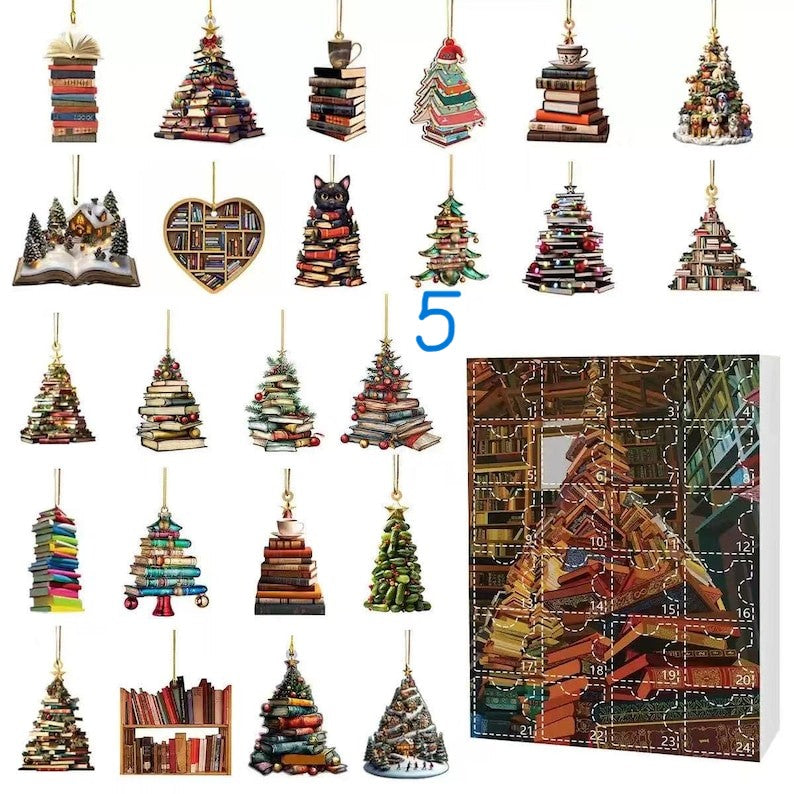 Book Lover Advent Calendar 2025 24 Days Reading-Themed Acrylic Ornaments | Bookish Christmas Countdown Box | Gift for Readers