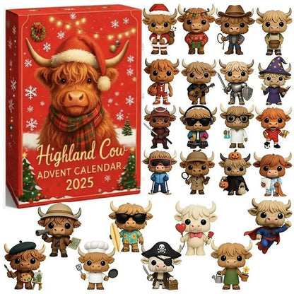 Highland Cow Advent Calendar 2025, 24 Day Scottish Cattle Figurines, Cute Farm Animal Christmas Decor, Unique Cow Lover Gift