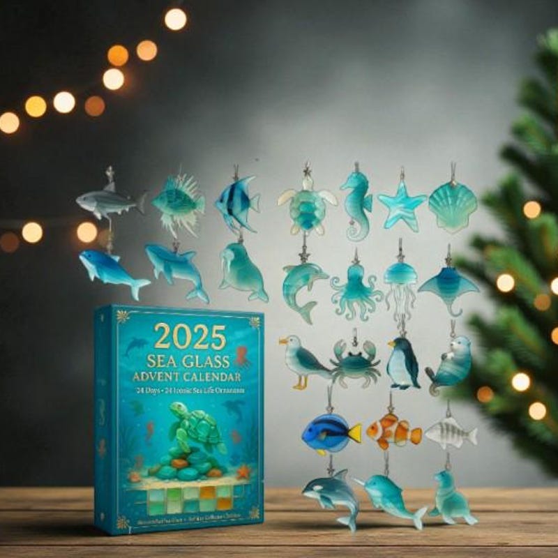 Sea Glass Advent Calendar 2025 24 Sea Animal Figurines Xmas Gift Set