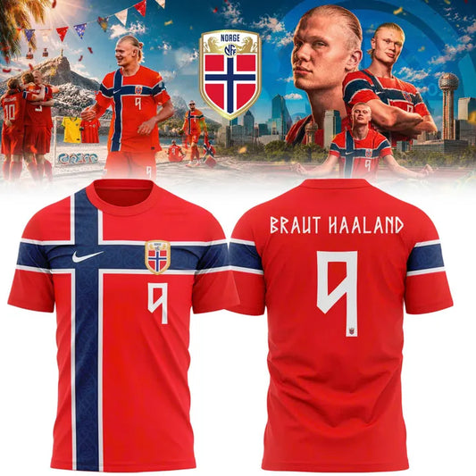 Norway Haaland #9 Scarlet Red & Navy Team Shirt