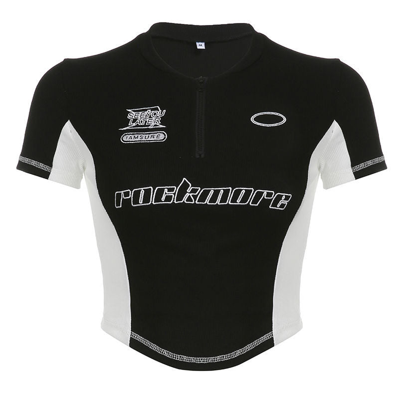 Cyber Grunge Racing Zip-Up Crop Top