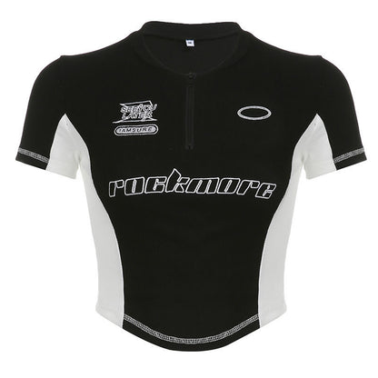 Cyber Grunge Racing Zip-Up Crop Top