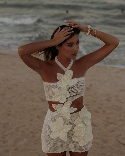 Crochet Floral Halter Cutout Mini Dress