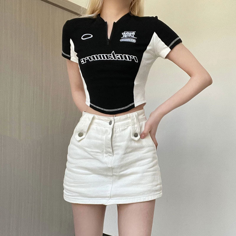 Cyber Grunge Racing Zip-Up Crop Top