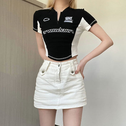 Cyber Grunge Racing Zip-Up Crop Top