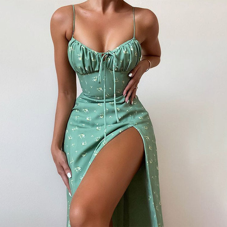 Floral Bustier Side Slit Midi Dress