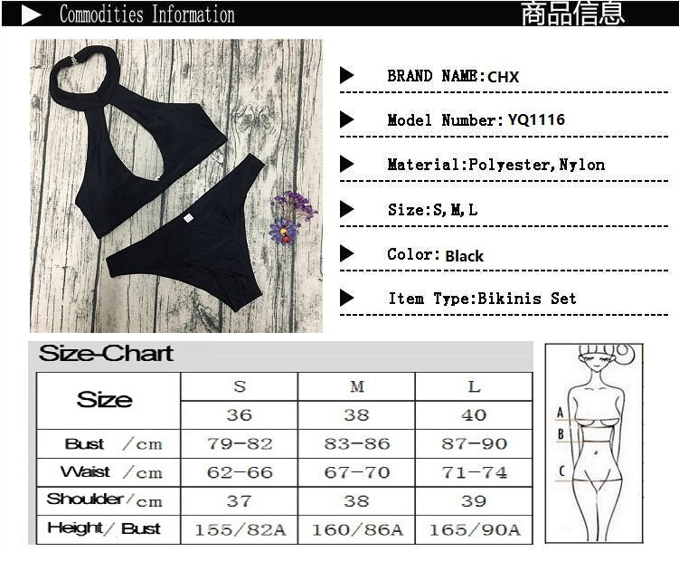 Black Halter Cut-Out Bikini Two-Piece Set