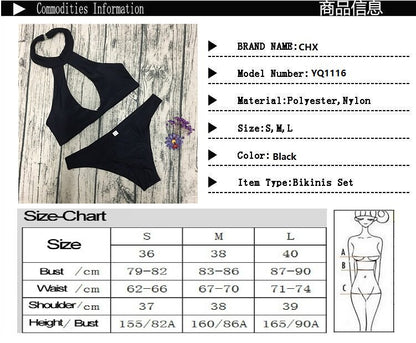 Black Halter Cut-Out Bikini Two-Piece Set