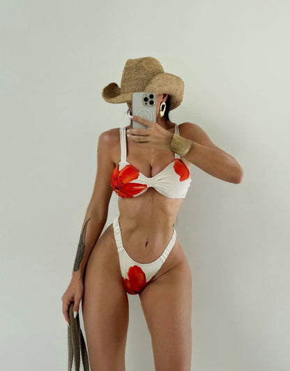 Floral Ruched High-Leg Bikini Set