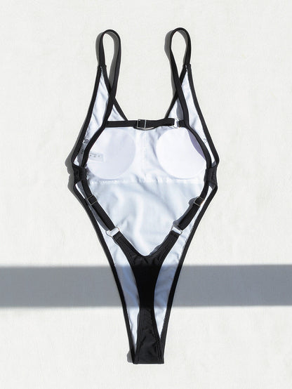 Classic Black High-Cut Scoop Neck One Piece Swimsuit