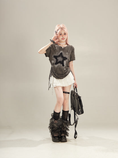 Distressed Star Graphic Grunge Gray T-Shirt