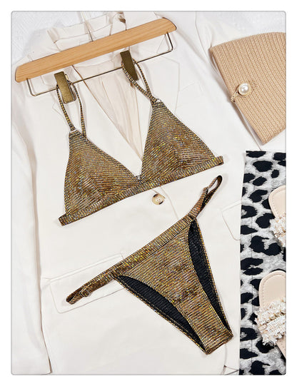 Gold Sparkle Sequin Triangle Bikini Set