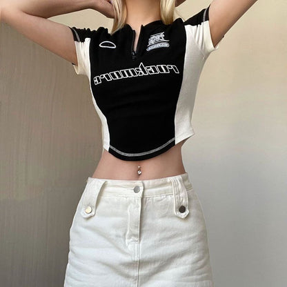 Cyber Grunge Racing Zip-Up Crop Top