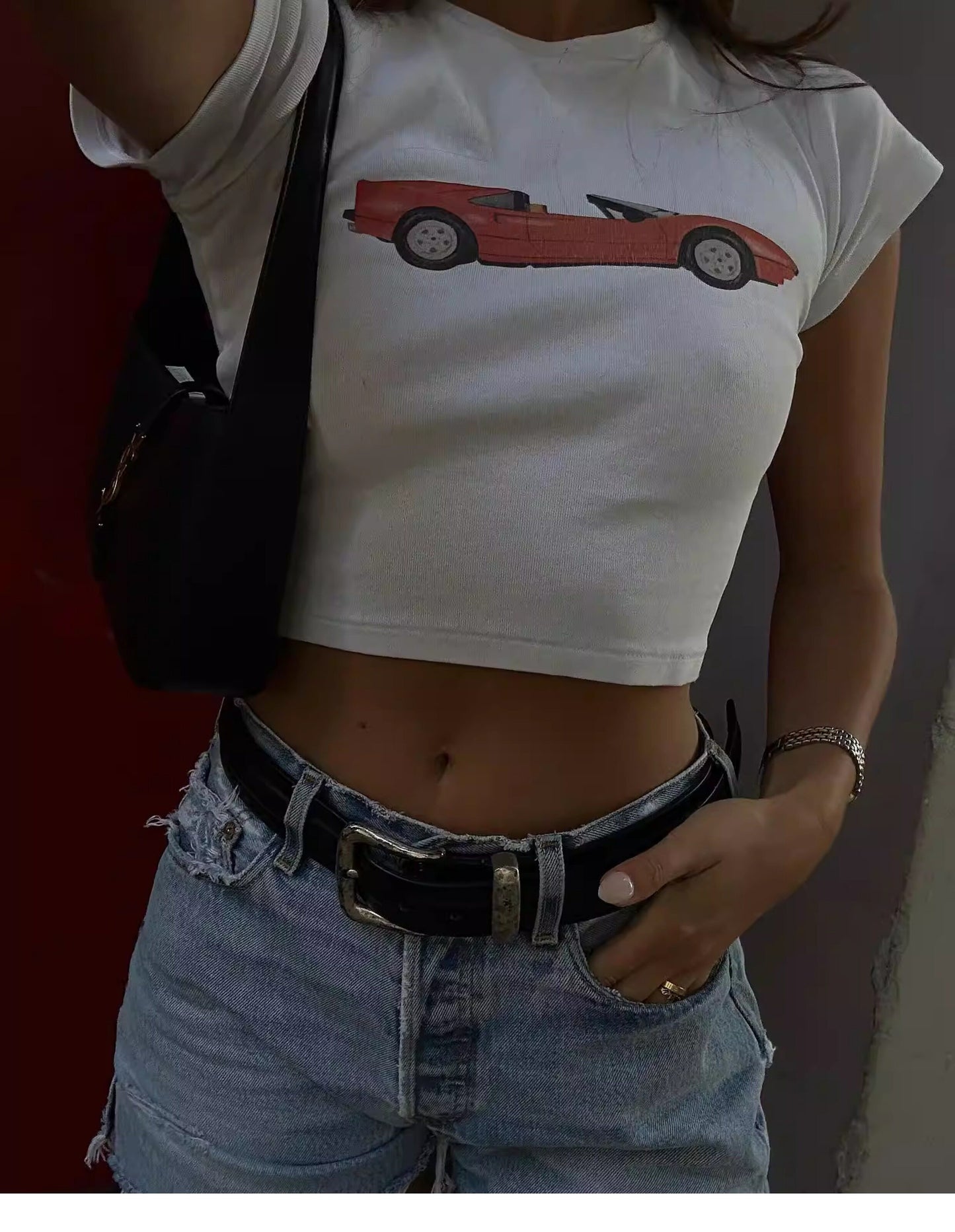Vintage Red Sports Car White Graphic Baby Tee