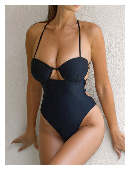 Black Underwire Cut-Out One Piece Swimsuit