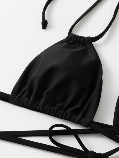 Black Wrap Around Bikini with Sheer Mesh Mini Skirt