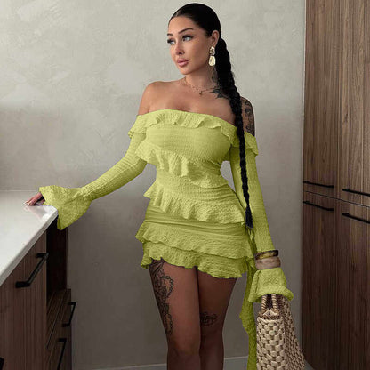Off-Shoulder Ruffle Mini Dress with Long Sleeves