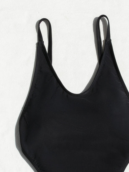 Classic Black High-Cut Scoop Neck One Piece Swimsuit