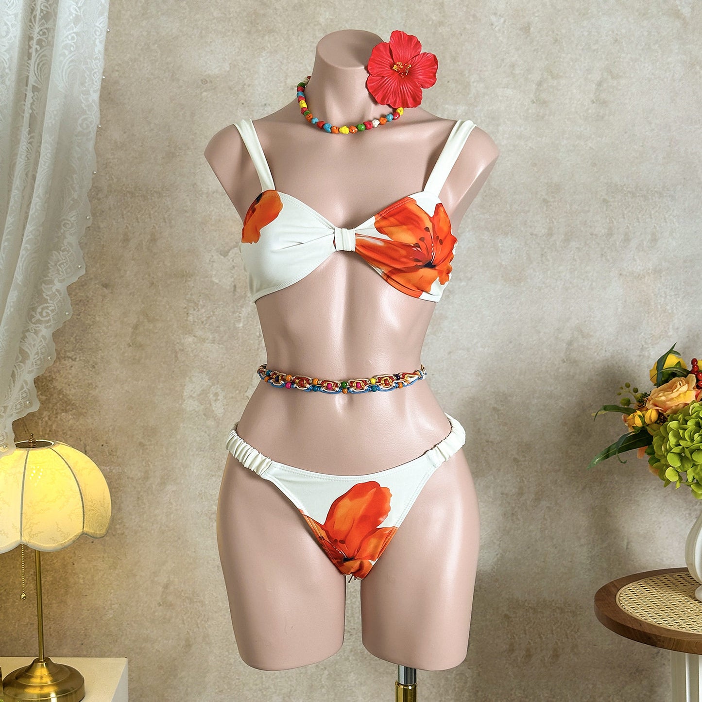 Floral Ruched High-Leg Bikini Set