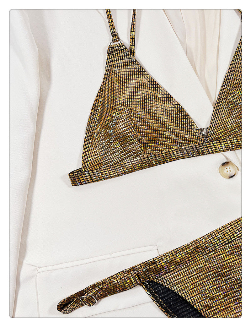 Gold Sparkle Sequin Triangle Bikini Set