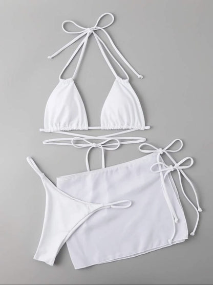 Black Wrap Around Bikini with Sheer Mesh Mini Skirt
