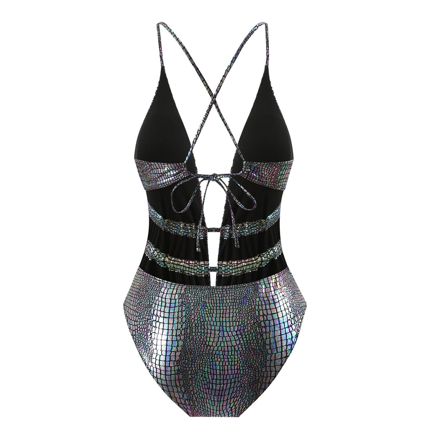 Metallic Holographic Snakeskin Cut-Out Swimsuit