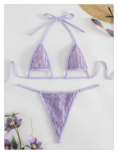 Lilac Textured Cut-Out Micro Halter Bikini Set