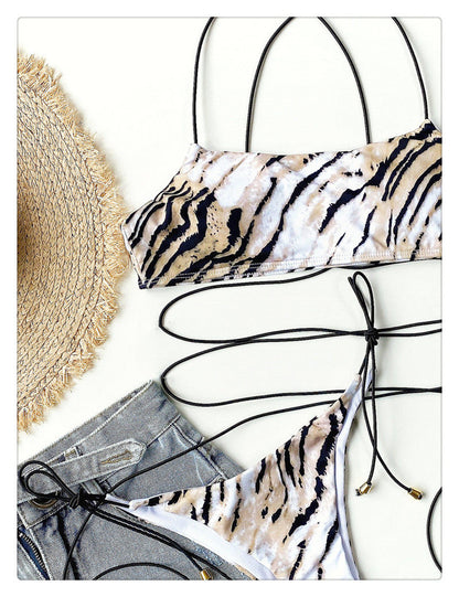 Tiger Print Wrap-Around Bikini Set