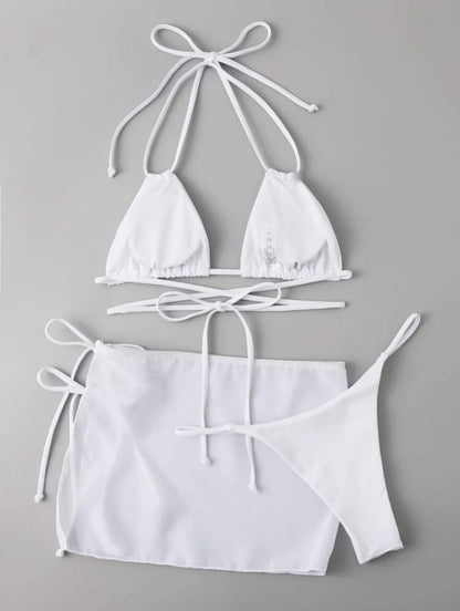 Black Wrap Around Bikini with Sheer Mesh Mini Skirt