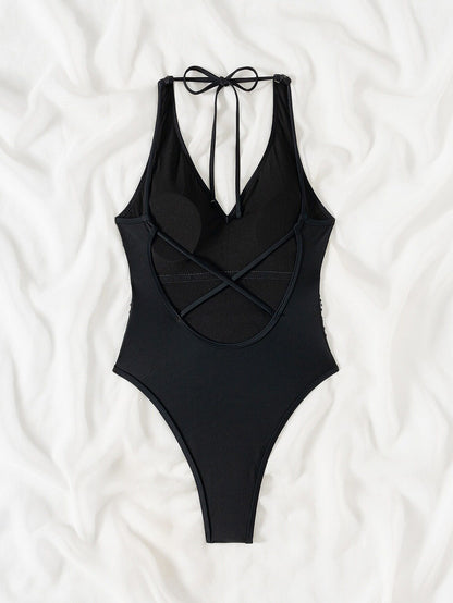 Sparkly Sequin High-Cut One-Piece Swimsuit