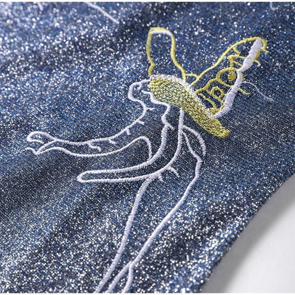 Celestial Beaded Butterfly Navy Mini Slit Dress