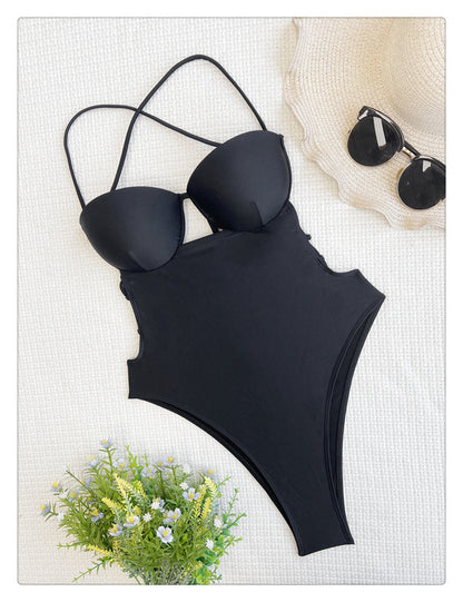 Black Underwire Cut-Out One Piece Swimsuit