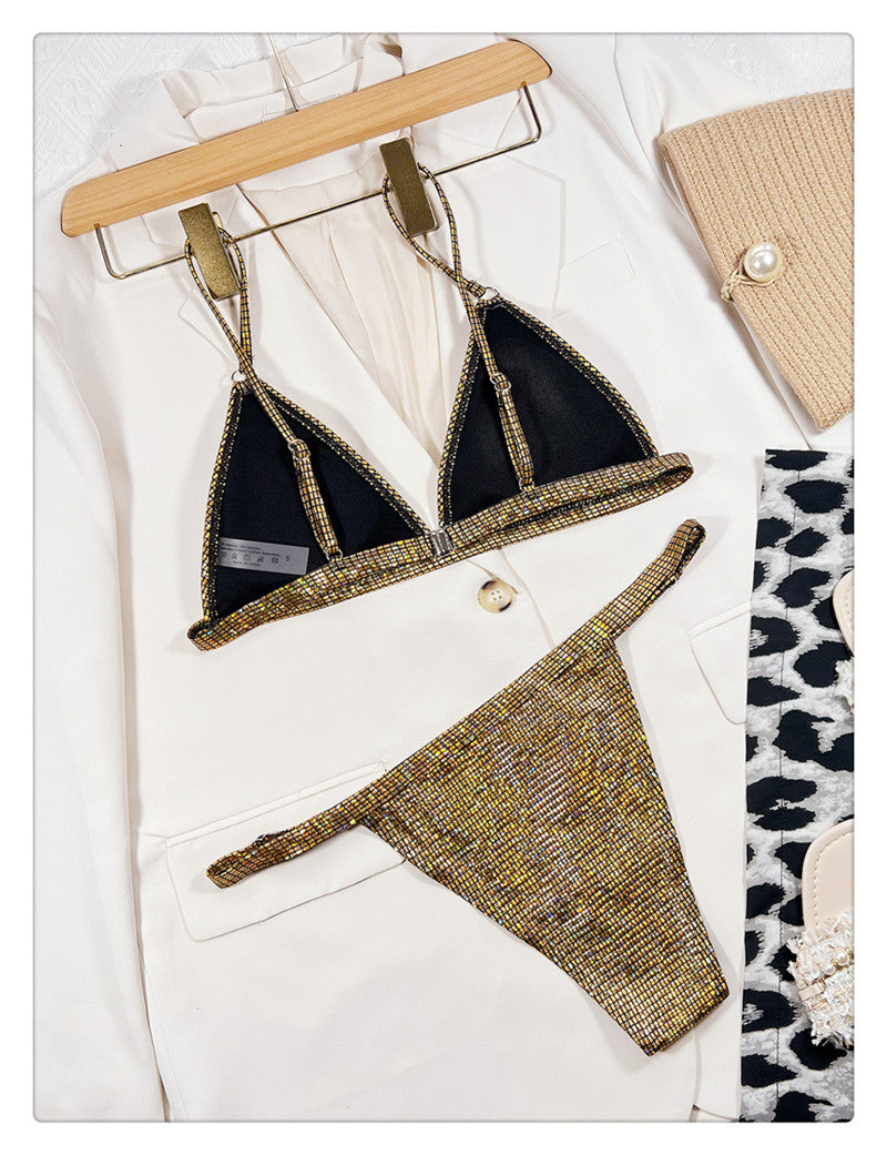 Gold Sparkle Sequin Triangle Bikini Set