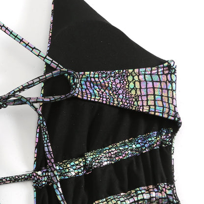 Metallic Holographic Snakeskin Cut-Out Swimsuit