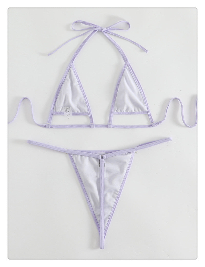 Lilac Textured Cut-Out Micro Halter Bikini Set